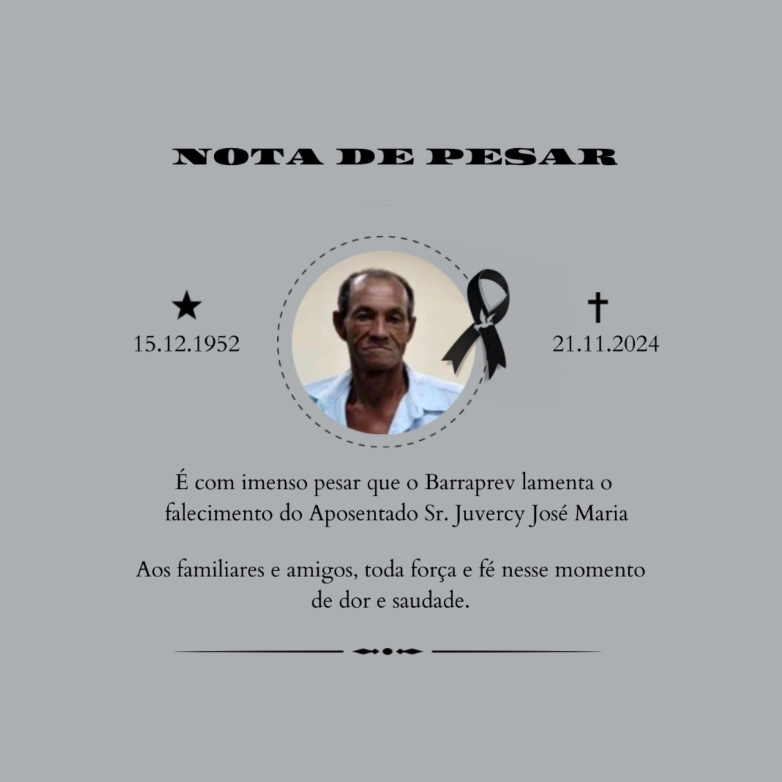 Nota de Falecimento do Sr. Juvercy José Maria